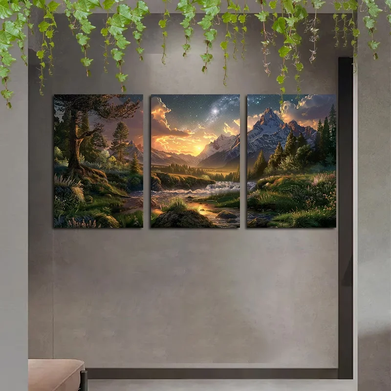 DIY Diamond Painting Sunrise Mountain Tree Landscape Art Full 5D Diamond Mosaic Embroidery Kit 3Pcs Set Pattern Home Decor Gift