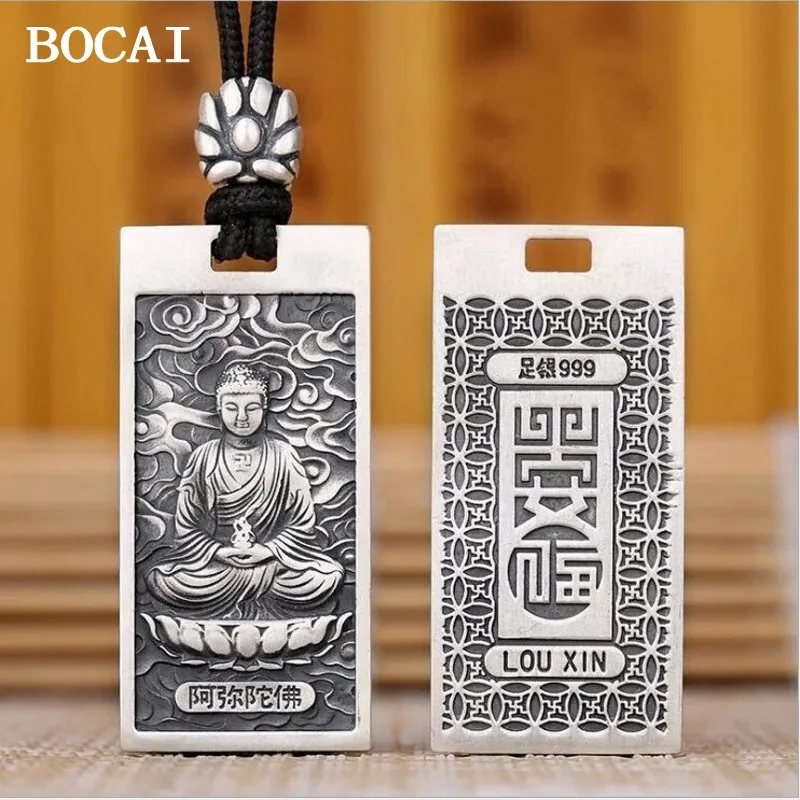 

BOCAI NEW S990 Solid Sterling Silver Buddha Pendant Man Zodiac Patron Saint Amulet Pendant