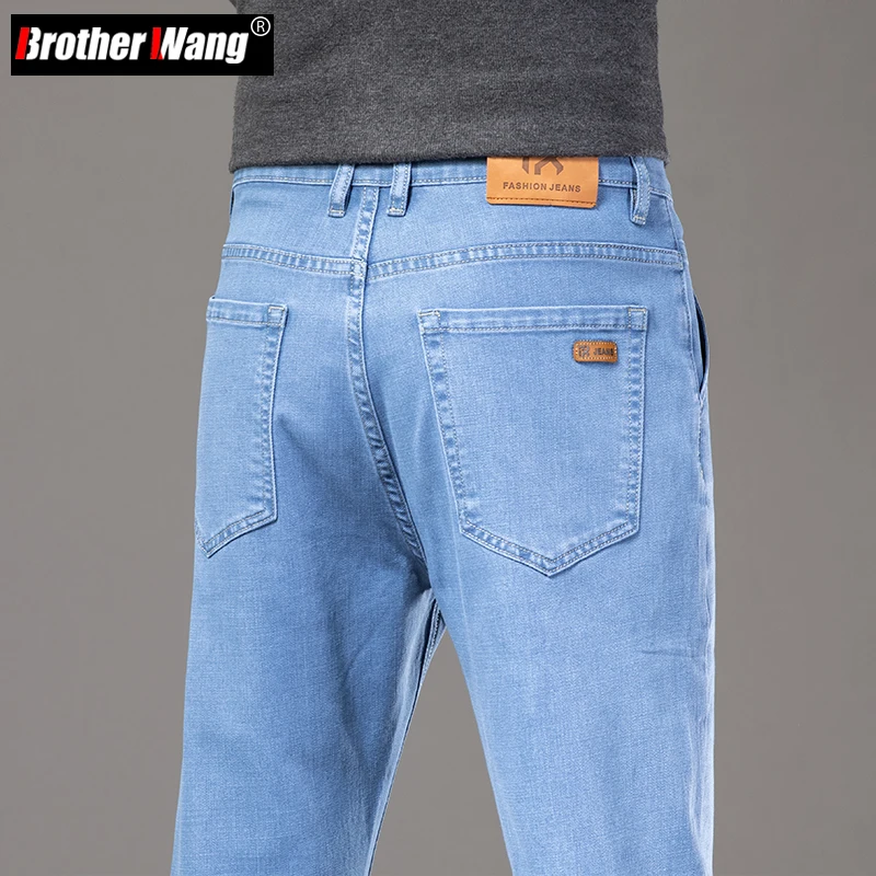 

3 Color Classic Lyocell Fabric Men Straight Loose Jeans Autumn Business Casual Stretch Soft Trousers Denim Pants Male Light Blue