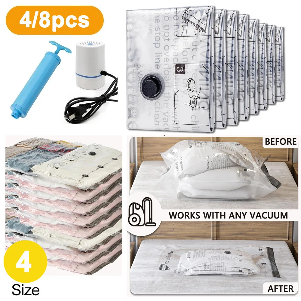 4-8 pacote sacos de armazenamento a vácuo sacos de poupança de espaço compressão para edredons cobertores organizador de cama roupas armazenamento de viagem
