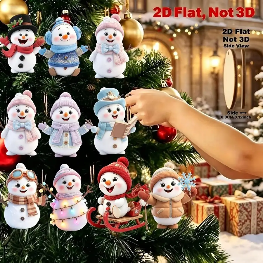 1/5/10/20/50/100pcs 2D Flat, 10 cute snowmen for Christmas, Christmas tree decorations, wall-mounted holiday decorations, Christ