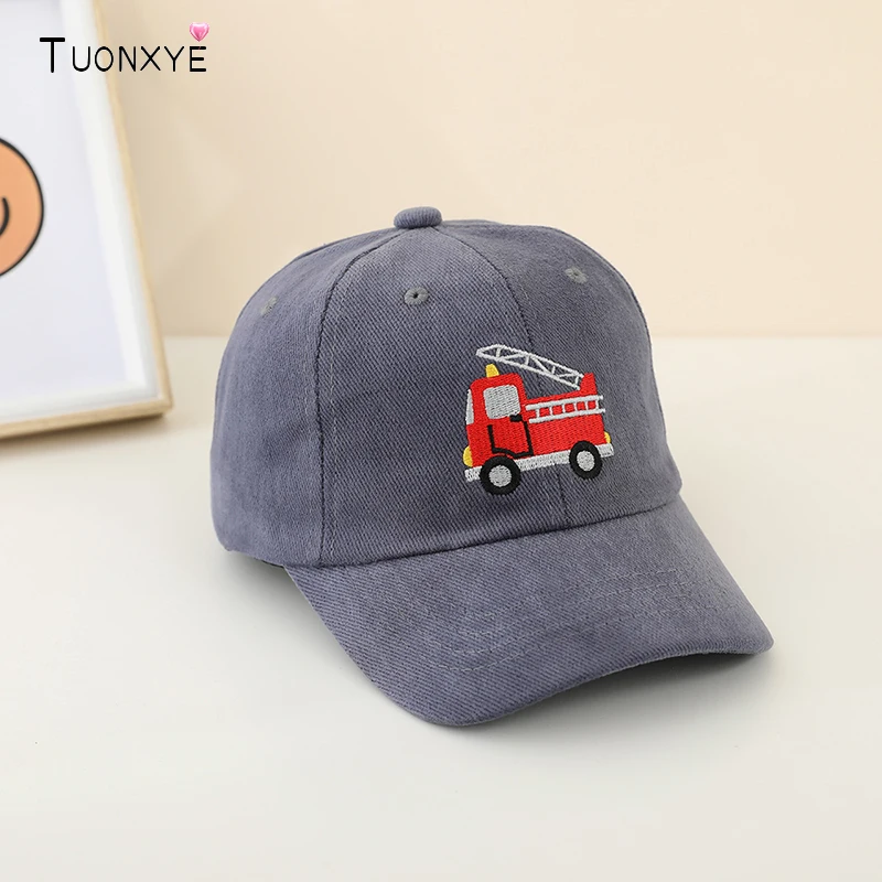

Шапки для мальчиков TUONXYE с вышивкой пожарной машины, детская бейсболка, летняя шляпа от солнца для малышей, милые детские кепки с козырьком для мальчиков, осенние