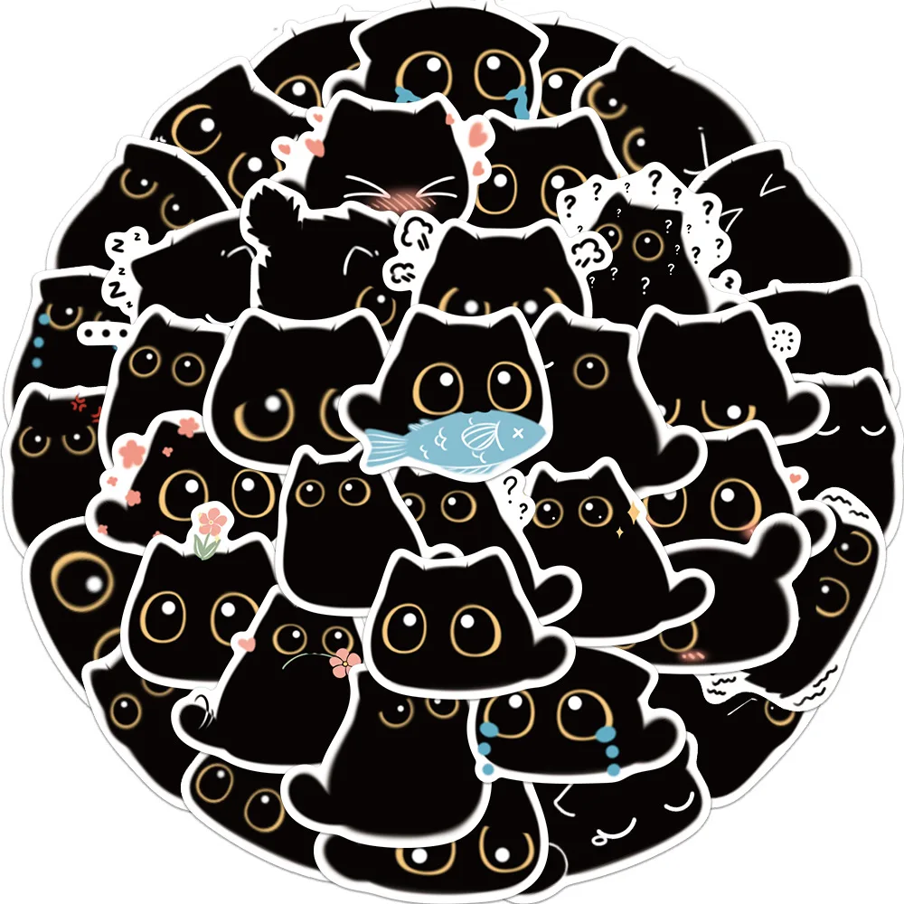 10/25/40PCS Cute Black Cat Cartoon Stickers DIY Luggage Skateboard Cool Graffiti Girl Gradient Funny Sticker Decal for Kid Gift