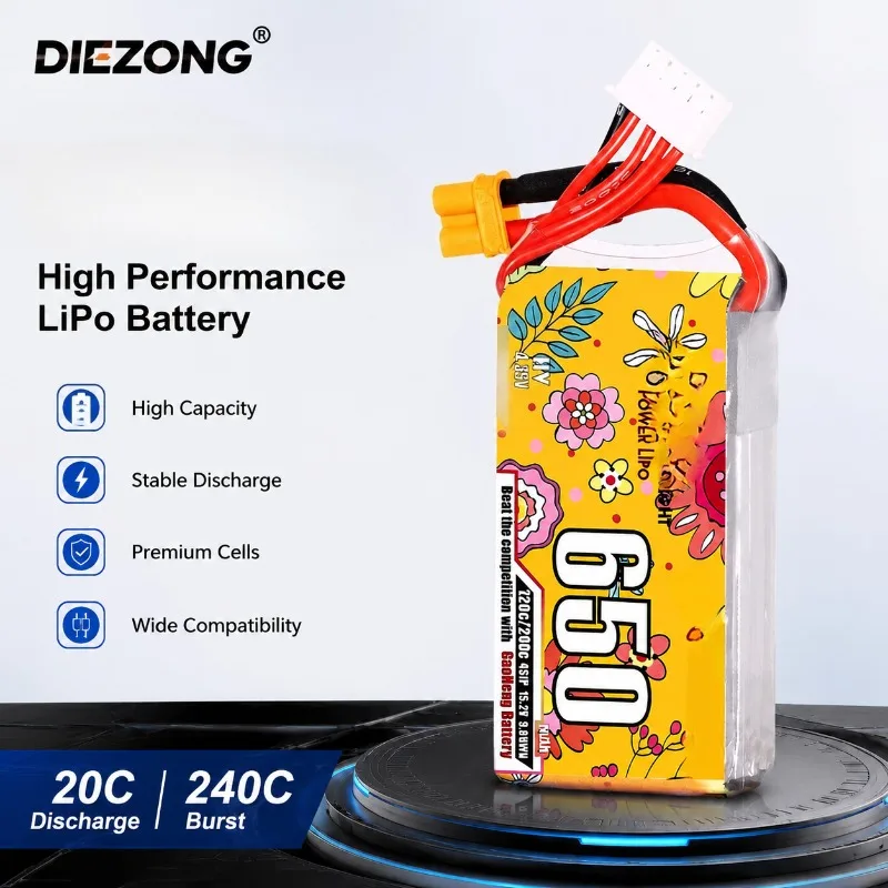 

2026 NEW Gaoneng GNB 650mAh 4S 120C Lipo Battery XT30 Plug for Freestyle Drone Cinewhoop Helicopter Airplane