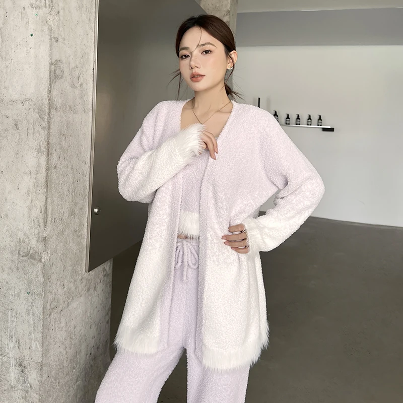 

Ladies' home and outwear pajamas gradient fluffy leisure temperament three-piece suit
