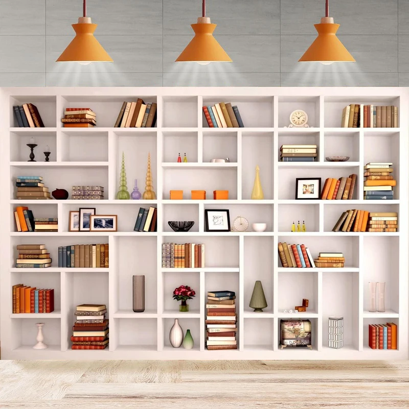 White Bookshelf Photography Backdrop Library Modern Bookcase Office Zoom Conference Background Home Party Backdrop Wall Banner