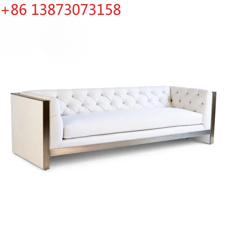 Nordic light luxury white velvet stainless steel sofa model room studio photography sofa