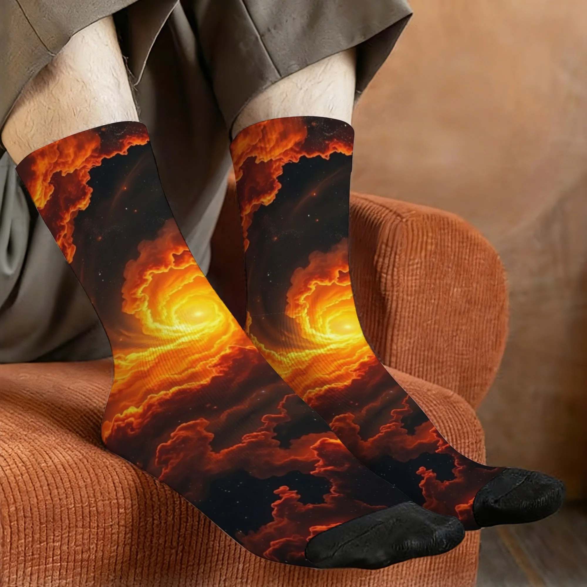 

Harajuku Sci-Fi Universe Blazing Nebula Vortex Print Men's Socks Comfortable Breathable Non-Slip Casual Socks Crazy Party Gift