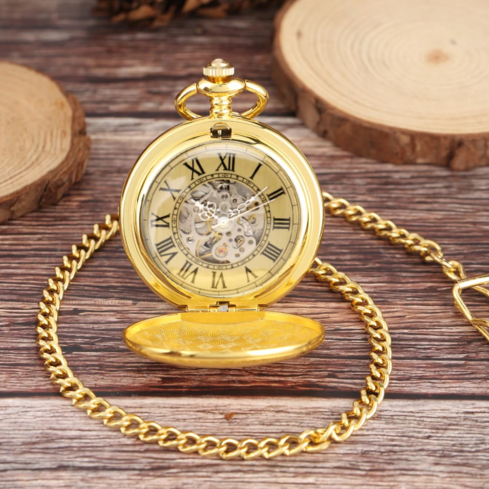 Retro Charm Mechanical Pocket Watches Men Birthday Wedding Gift Pocket Watch Chain Pendant Timepiece Roman Numerals Pocket Clock