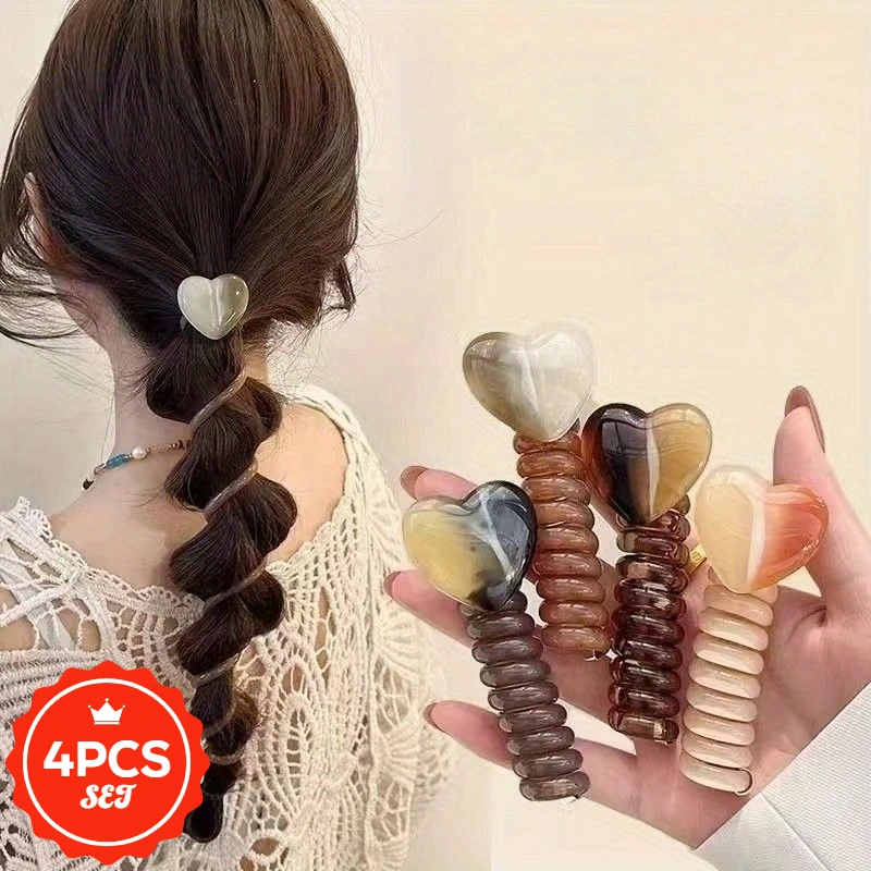 

4Pcs/set Sweet Temperament, Phone Line, Hair Loop, Women's Shining Love, Wrapped Hair Rope, Versatile Temperament