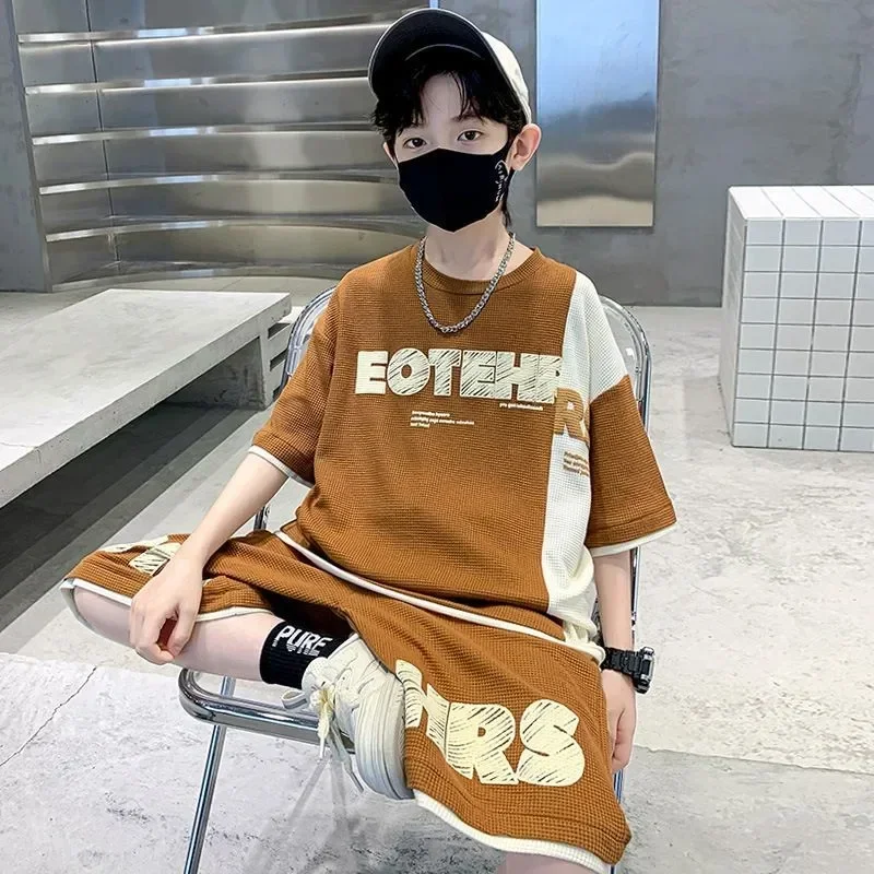 Boys Summer Fashion Short Sleeve Sports Suits 2023 New Trendy Style 4-13 Years Youth Teenage Boys Loose Hip Hop Oversize Clothes