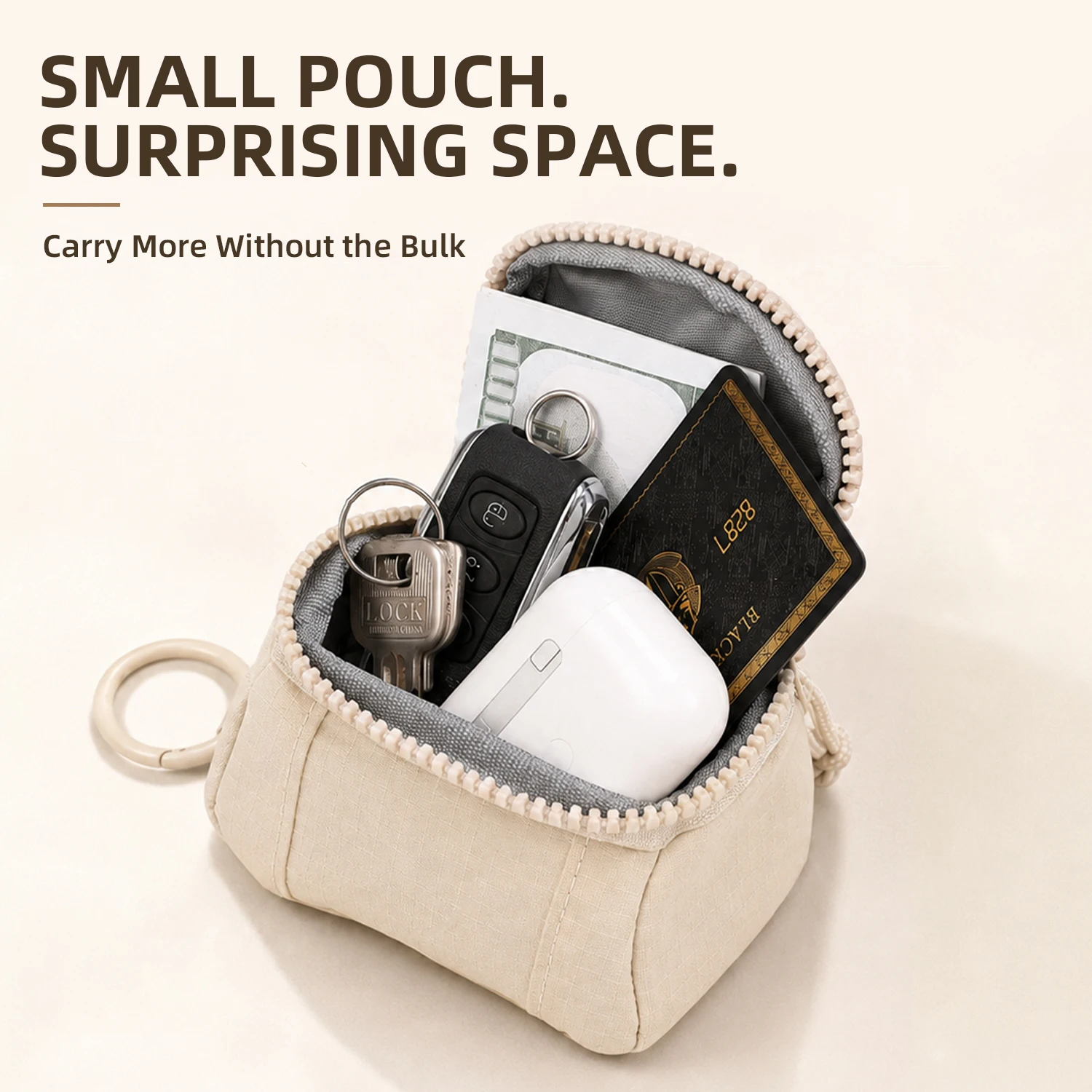 Mini-Schlüsselanhänger-Tasche, tragbare kleine Münzbörse, Etui für Ohrhörer, Kartenhalter mit Clip, Reise-Organizer-Tasche für Rucksack und Handtasche – Detail 6