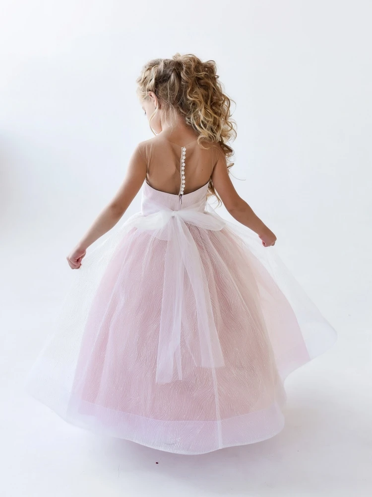 Pink Flower Girl Dresses Tulle Solid With Bow Sleeveless For Wedding Birthday Party Banquet First Communion Gowns