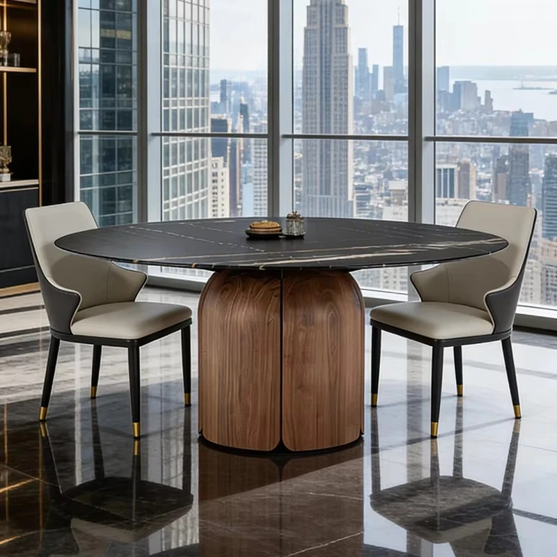 km-Nordic Solid Wood Dining Table Ultra-Minimalist Round Modern Minimalist Light Luxury Glossy Marble Dining Table%