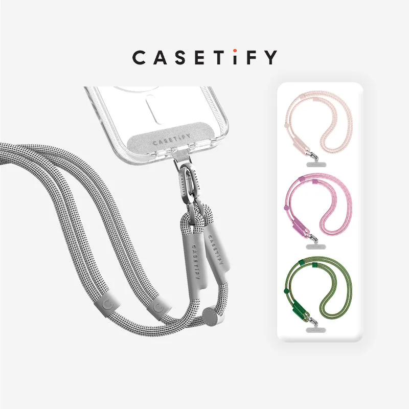 CASETiFY Juego de correas para teléfono con cordón tejido, gris frío / morado niebla suave, compatible con todos los modelos de iPhone, accesorio para teléfono, correa tipo lanyard