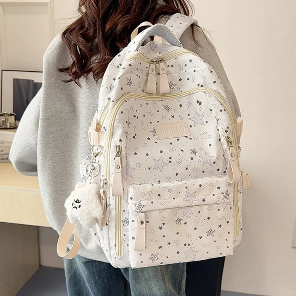 Portable Print Star Backpack Large Capacity College Style Nylon Backpack Cloth Korean Style Students School Bag Women