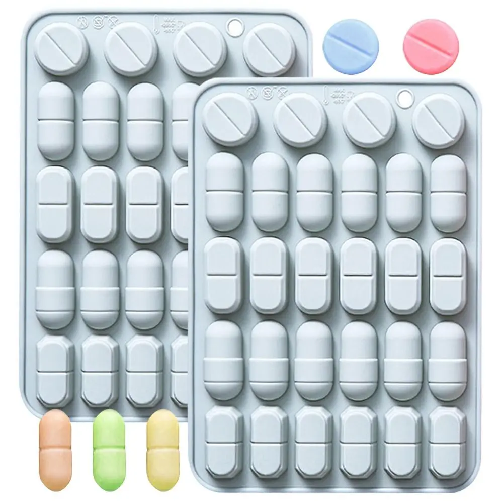 New Silicone Capsule Shaped Mold Reusable 28 Cavity Design Pill Mold Tray Flexible Chocolate Mold for Gummy Making