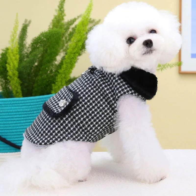 Luxury Sleeveless Dog Coat for Small Dogs,Plaid Thick Pet Dog Clothes,Fur Collar Costumes,Cat Vest,Jacket Coats,Dachshund,Winter