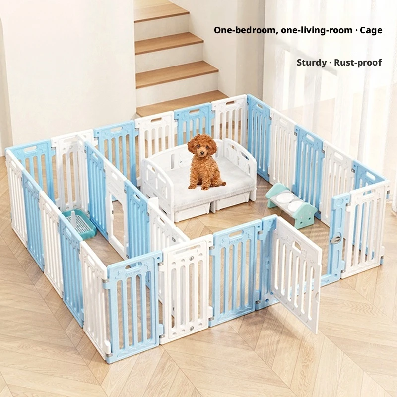 Plastic Square Pet Fence 65cm High, Indoor Kennel with Snap Button Closure, Plastic Tray for Small/Medium Dogs, Multifunctional
