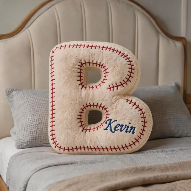 Letter B Baseball Style Decorative Pillow Custom Photo Name Cushion Unique Keepsake Gift For Adults Friends Birthday Fathers Day