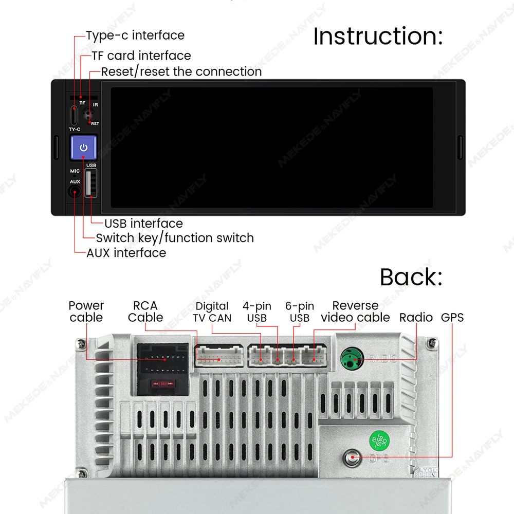 1 Din Android 13 Car Multimedia Touch Srceen Wireless Carplay Android Auto Car Radio for Apple Or Android Video Stereo Car Radio