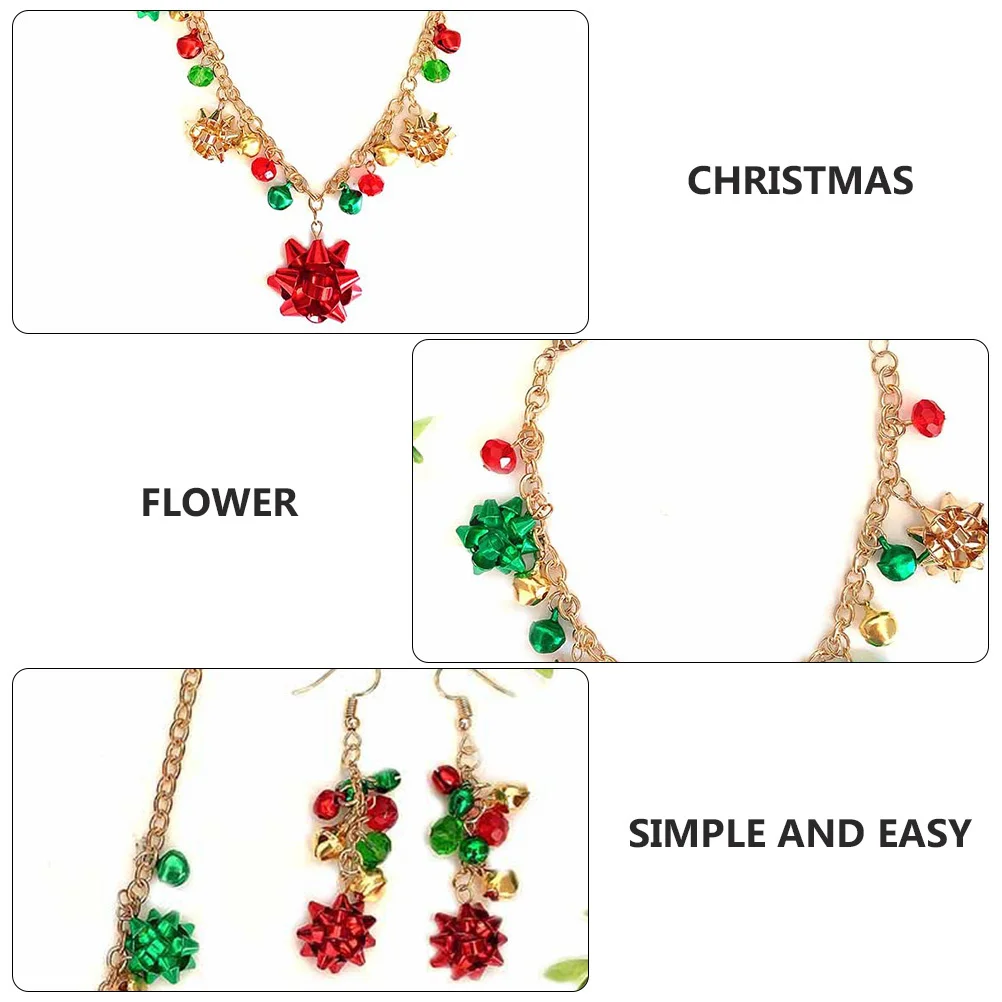 

1Set Christmas Jewelry Set Featuring Flower Bell Decorated Necklace and Earrings for Parties Dates Family Gatherings Holiday