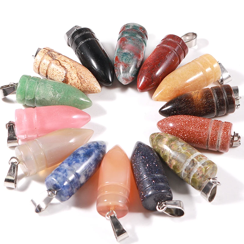 50pcs Bullet Natural Stone Pendant Necklace Earrings Charms For Jewelry Making to DIY