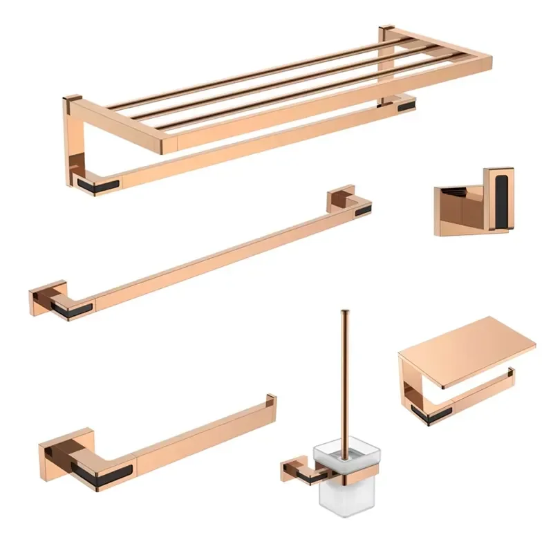 Brass Bathroom Accessories Rose Gold Towel Rack Robe Hook