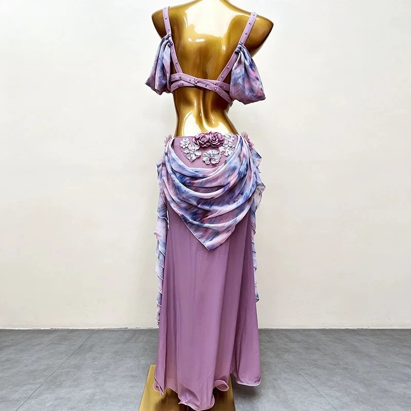 Customized Belly Dance Costumes Performance Costume Female Set Oriental Dance Practice Clothing Bean Paste Powder Bra and Skirt