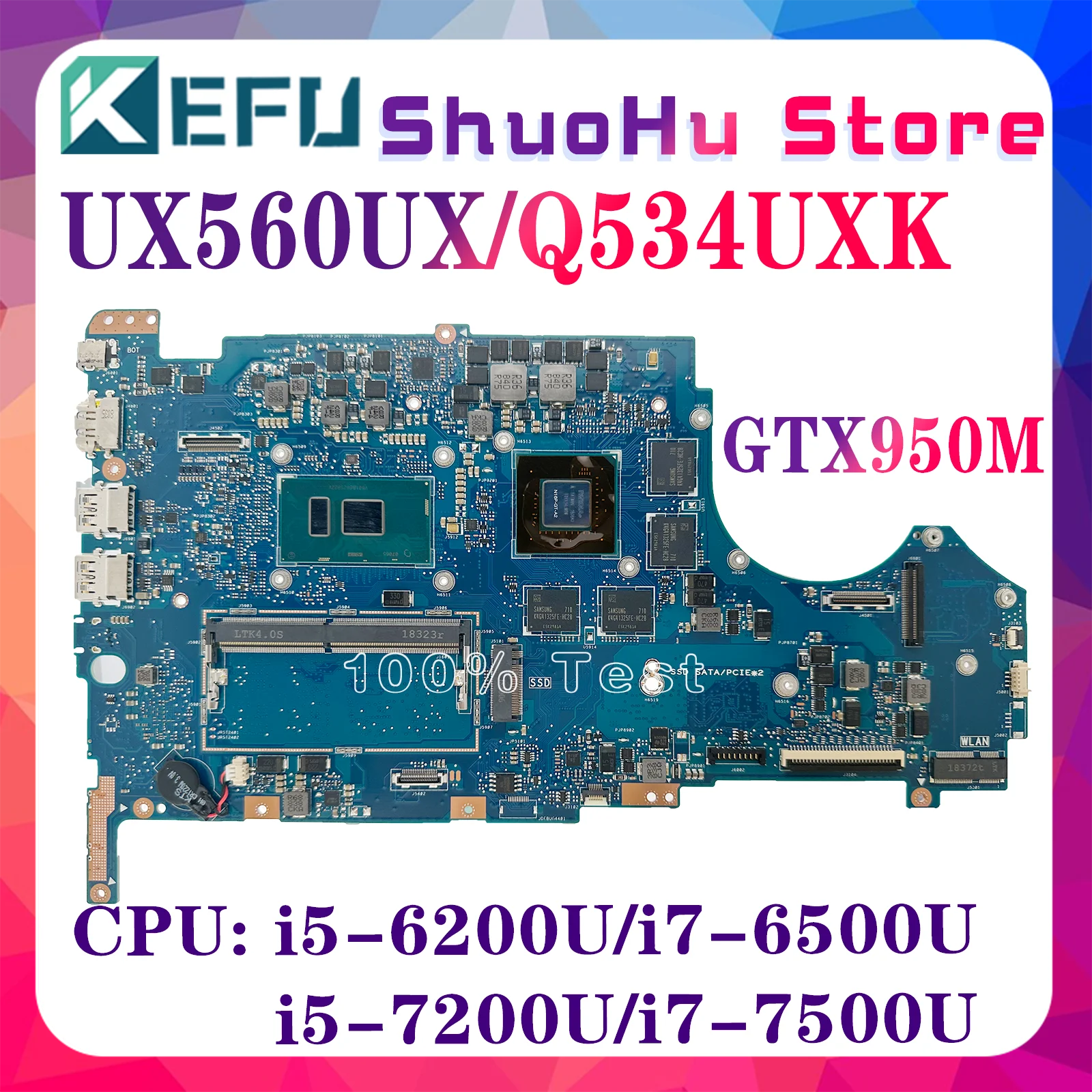 KEFU UX560UQK  Laptop Motherboard  For ASUS Flip UX560UX Q542UQ UX560UQ Q534UX Mainboard i5 i7-6th 7th Gen 8GB-RAM GT940M/GTX950