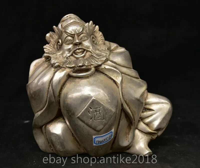 

6 inch mark Chinese Silver Dynasty Zhongkui wine jug statue sculpture -