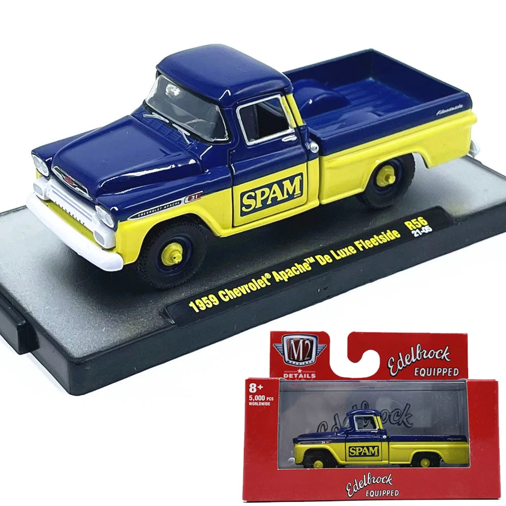 Diecast M2 escala 1:64 1959 Chevrolet Apache Pickup coche en miniatura de aleación juguete coleccionable regalo recuerdo adorno de exhibición