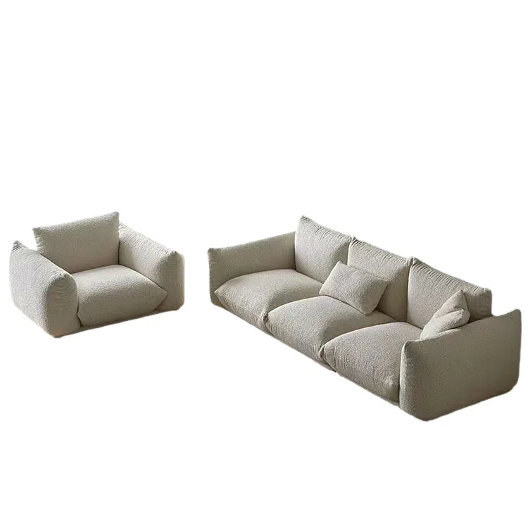 

Modern simple living room straight row fabric sofa cream style lamb wool Internet celebrity furniture