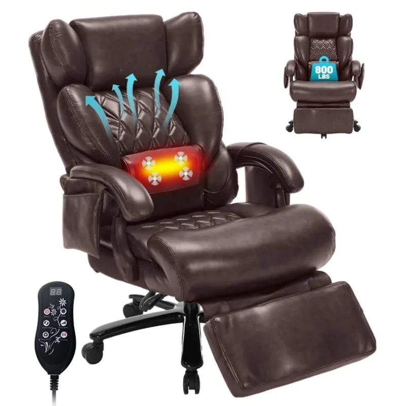 800LBS Massage Office Chair with Foot Rest & 8 Points Vibration Heat for Heavy People,Big and Tall Ergonomic Executive Reclining