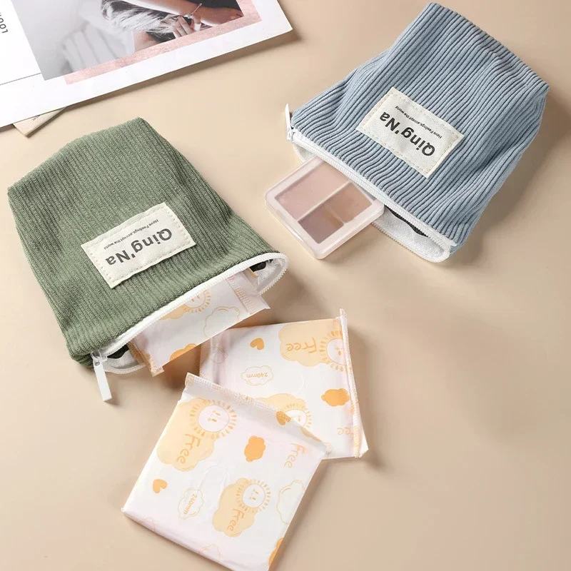 

Mini Portable Sanitary Napkin Pads Lipstick Makeup Pouch Bags New Solid Color Corduroy Cosmetic Bag Women Clutch Make Up Bag