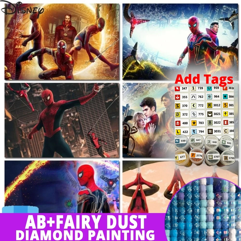 Con pegatina de símbolo AB luces del norte 5D pintura de diamante Spider Man No Way Home Hobby arte DIY Kit de mosaico cuadrado completo redondo Dri