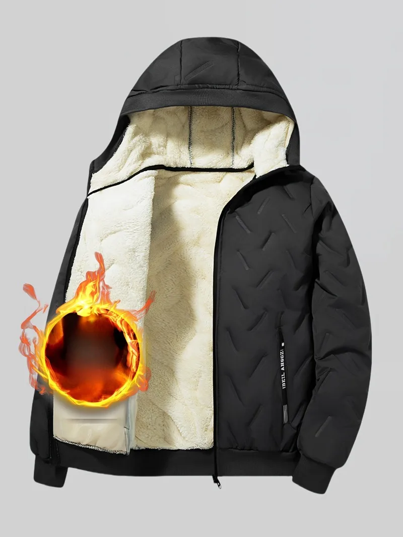 معطف شتوي معزول حراريًا للرجال مع إغلاق بسحاب كامل، ملابس خارجية بغطاء للرأس مقاومة للرياح وقابلة للغسل في الغسالة والطقس البارد #1