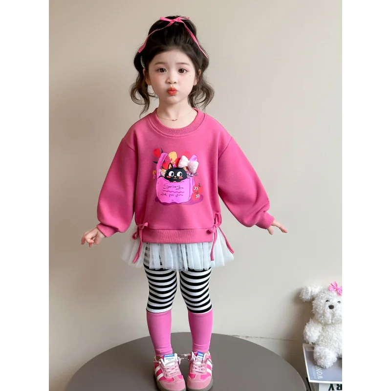 

Girls Cartoon Patchwork Sweatshirt Set for Autumn2025New stylish baby girl spring and autumn leggings two-piece set