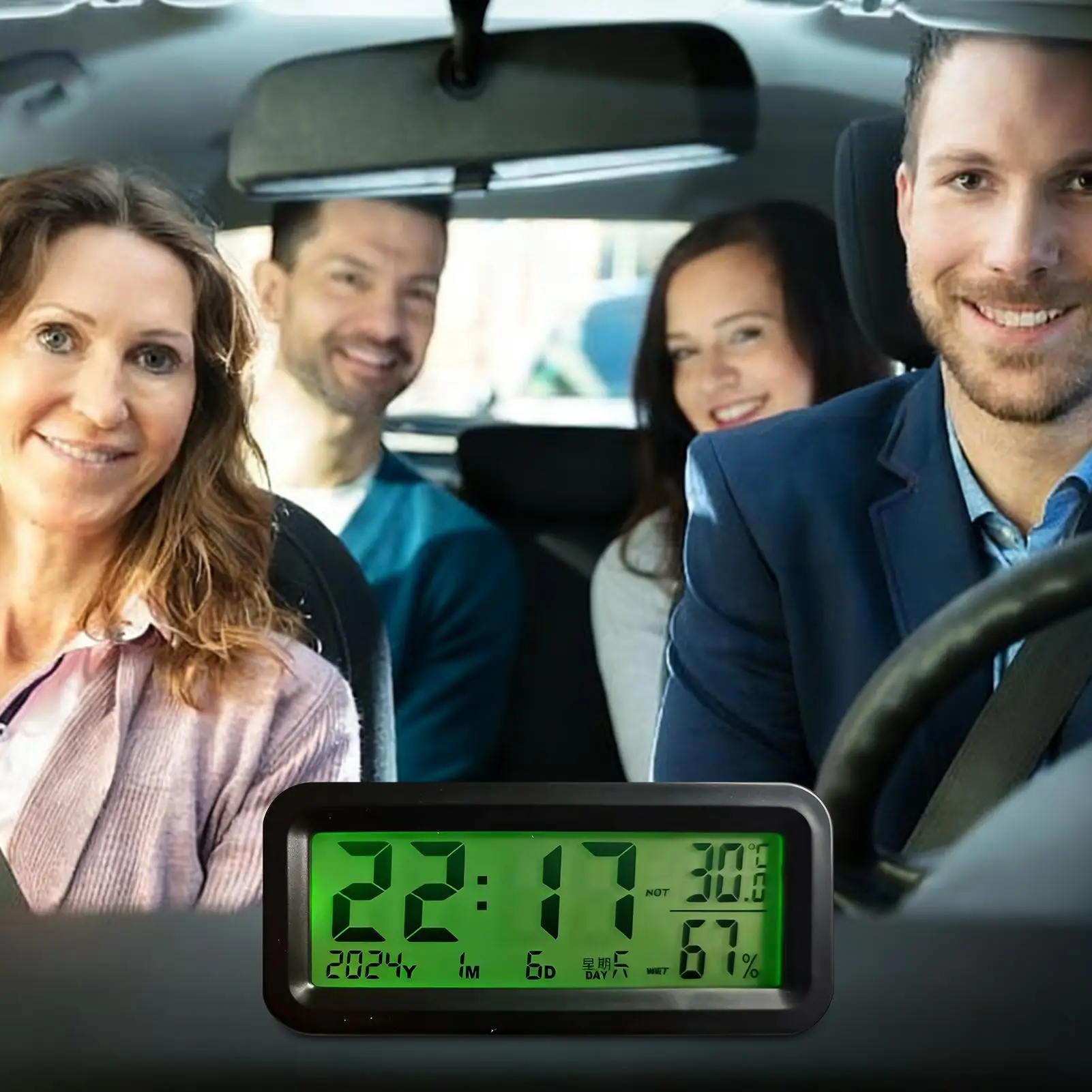 Clock For Car Dashboard Solar-Powered Digital Interior Decoration Car Dashboard Temperature Clock For Truck Auto Automotive