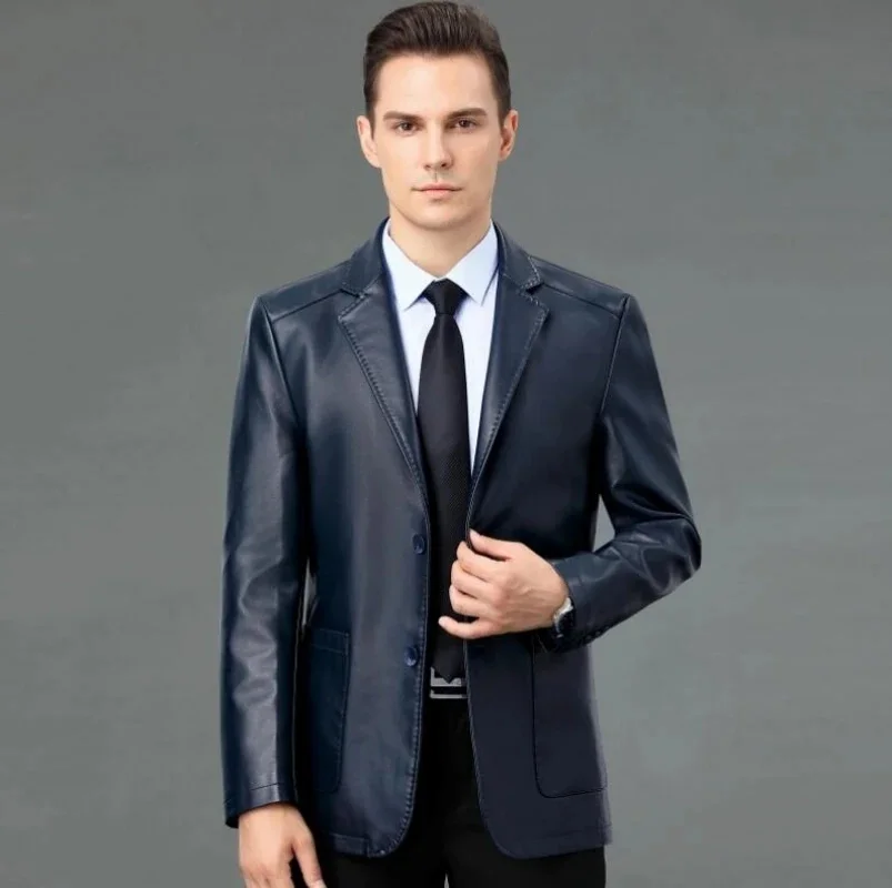 Suits Men Blazers Natural Sheep Leather Casual Suit Men's Jacket Slim Spring and Autumn Thin Section Black Brown blue