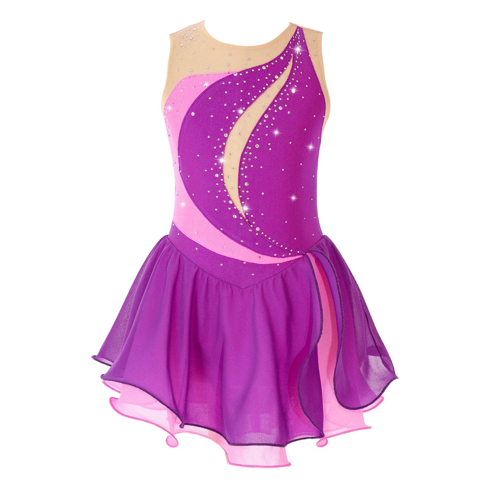 Children Ballet Gymnastics Leotard Dress Sleeveless Rhinestone Lyrical Dance Costume Girl's Dancewear Kids Figure Skating Dress