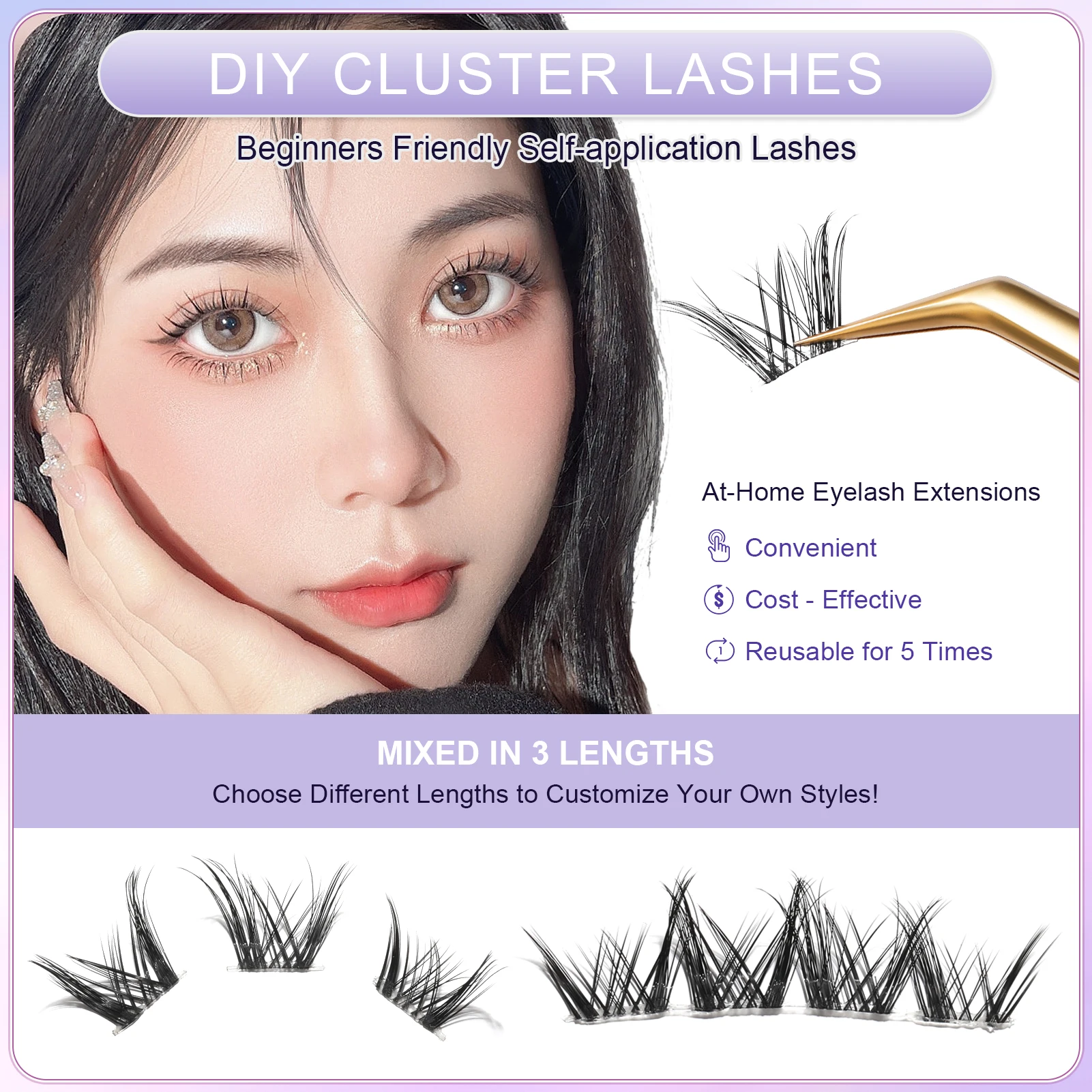 5 Pairs strip lashes Thick Long Artificial Lashes Multi-Layered Fluffy Volume Long Thick Lashes for Makeup Beginners