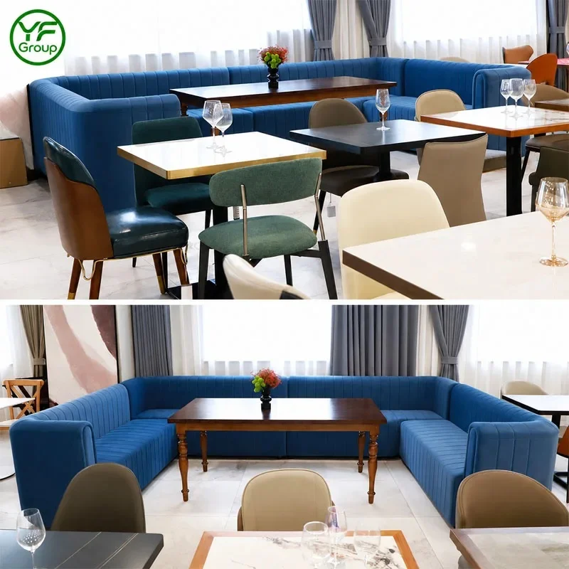 One-Stop Customization Luxury Restaurant Furniture Wood Table and Chair Set with Velvet Booth Seating for Cafe Hotel