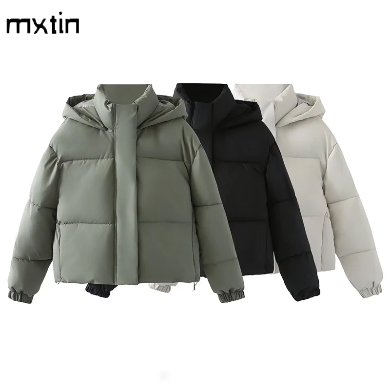 Women\'s Winter Jackets Vintage Black Hooded Cotton Padded Coats Fashion Thick Parkas Female Korean Outerwears Casual Tops 3 sold