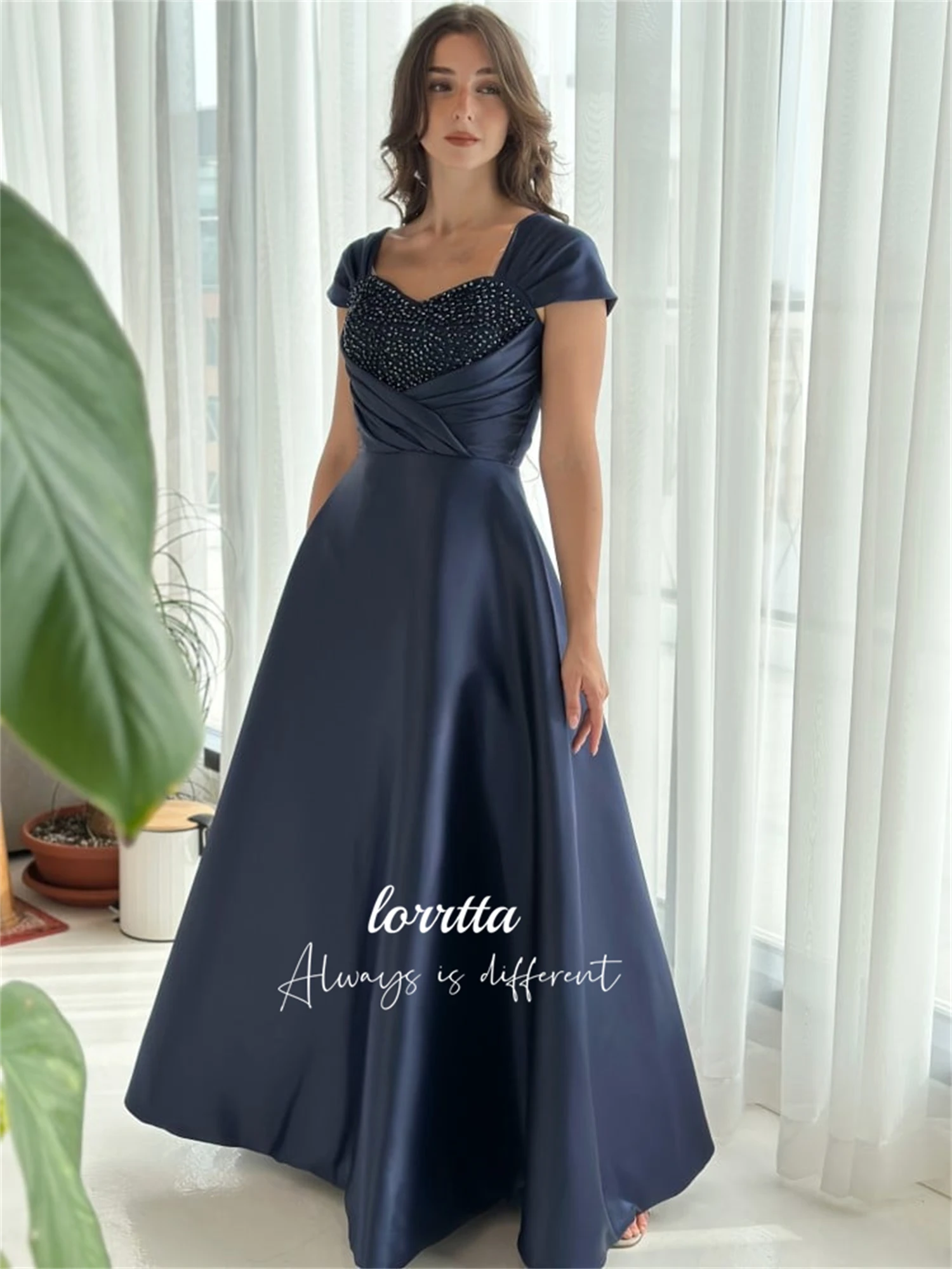 Lorrtta Bead Embroidery Decorative Fabric Satin Grace Mom Dress Line A Robe Soiree De Luxe 2024 Long Evening Dresses Ball Gowns