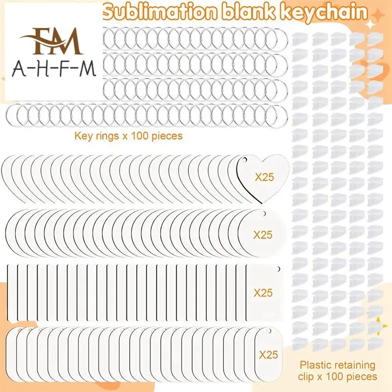 

300 Pcs Sublimation Keychain Blanks Bulk Double Side Heat Transfer Sublimation MDF Blank Set With Keychain Rings