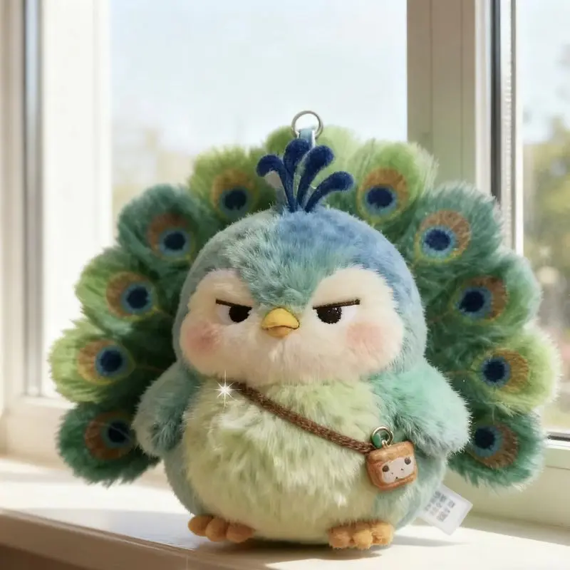 Maillard Green Peacock Plush Doll Cute Backpack Pendant with Cool Expression Stuffed Animal Toy High-Quality Gift for Friends