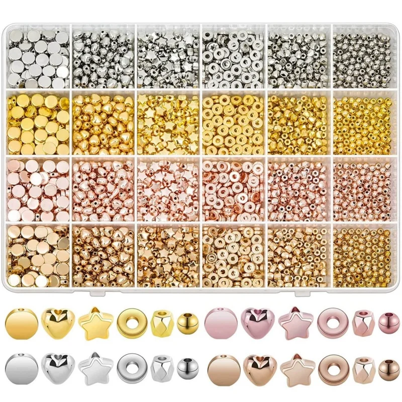 

2160 Pcs Mixed Beads Set For Jewelry Making Beads Metel Heart Star Round Beads For Bracelet Making DIY Beads Accessories Set Kit