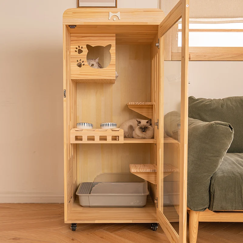 

Solid wood cat villa cage small castle