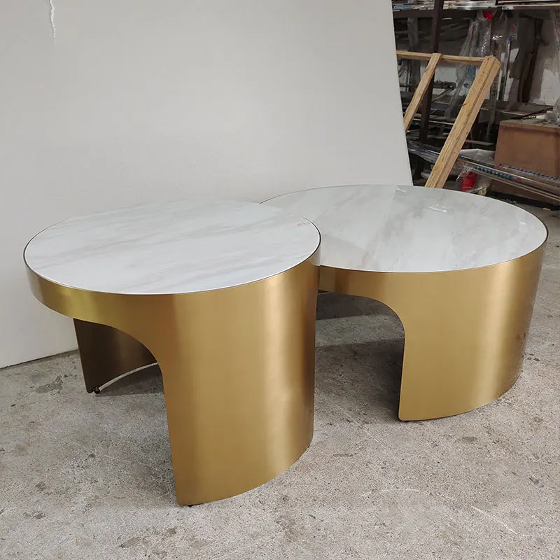 Tavolino rotondo combinato alto e basso villa tavolino da caffè in vetro temperato minimalista leggero e di lusso in acciaio inossidabile